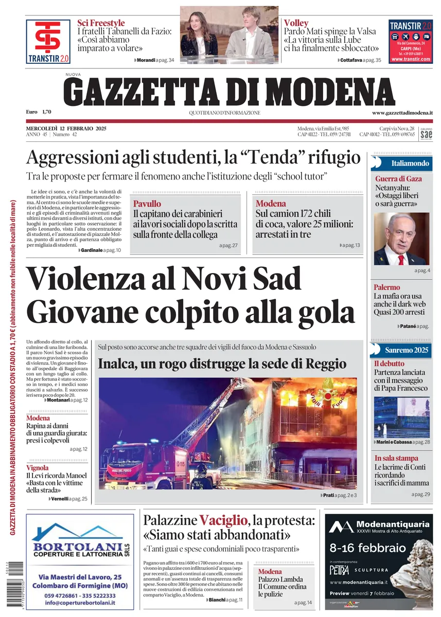 Prima-pagina-gazzetta di modena-oggi-edizione-del-2025-02-12